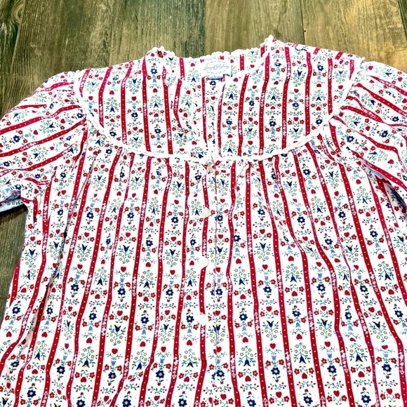 LANZ OF SALZBURG Flannel Valentine Heart Print Ruffle Lace Red Long Gown Medium - Picture 2 of 6